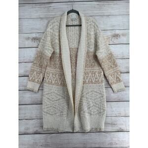 Joie Open Front Southwest Duster Cardigan Sweater Womens Large Cream Beige